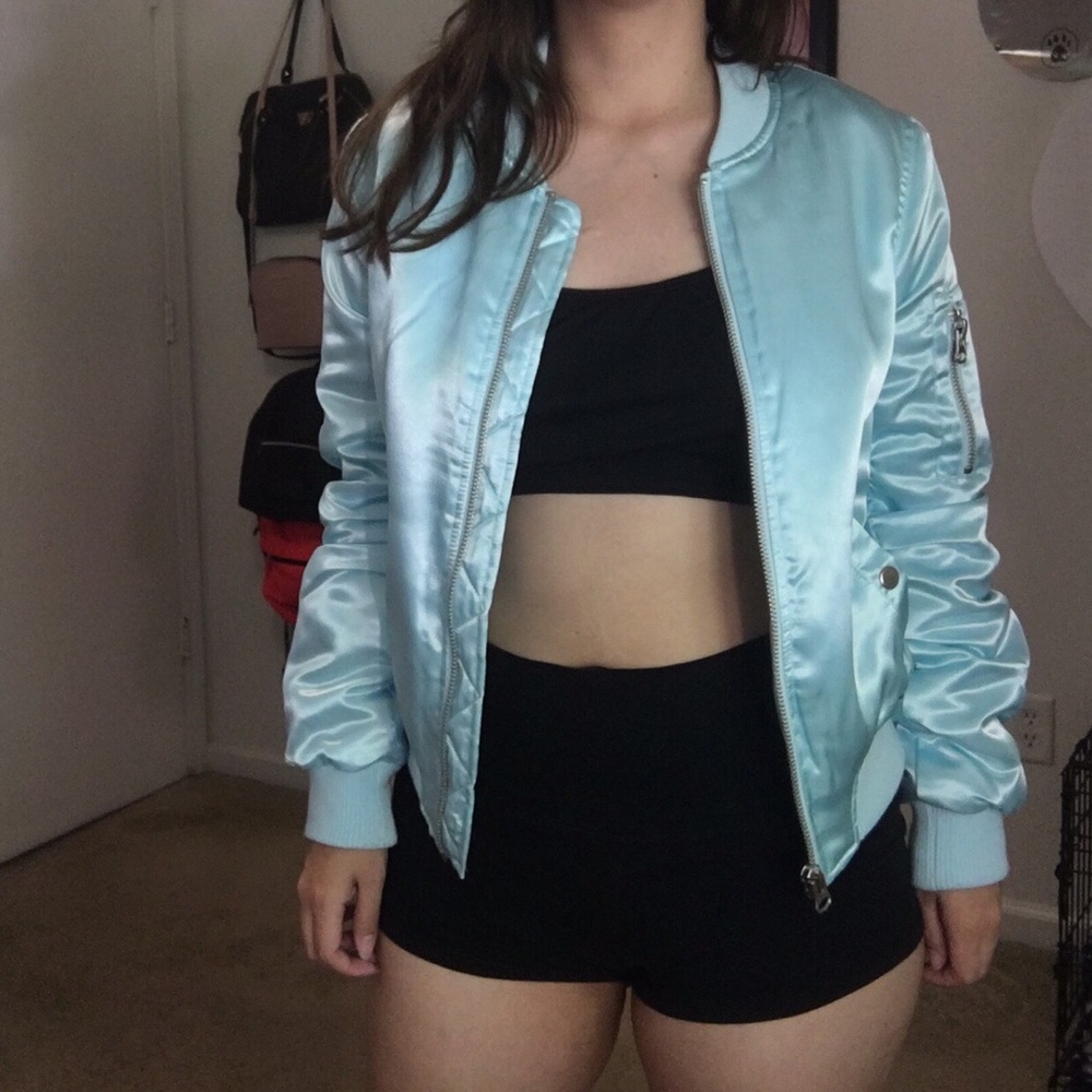 Light blue SATIN bomber jacket